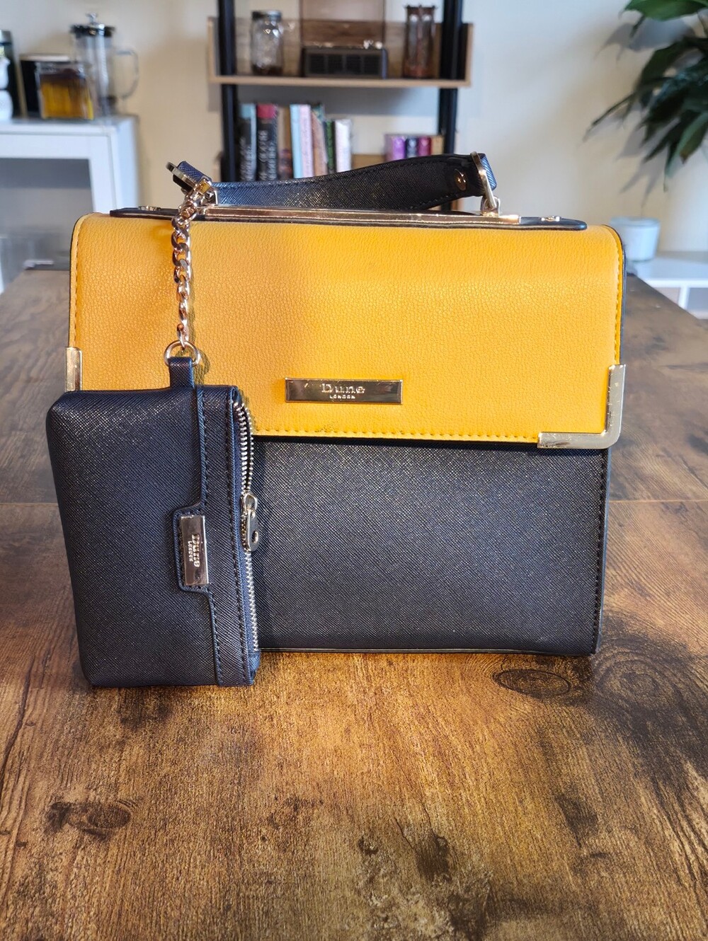 Dune London Two-Tone Yellow & Black Structured Shoulder Bag